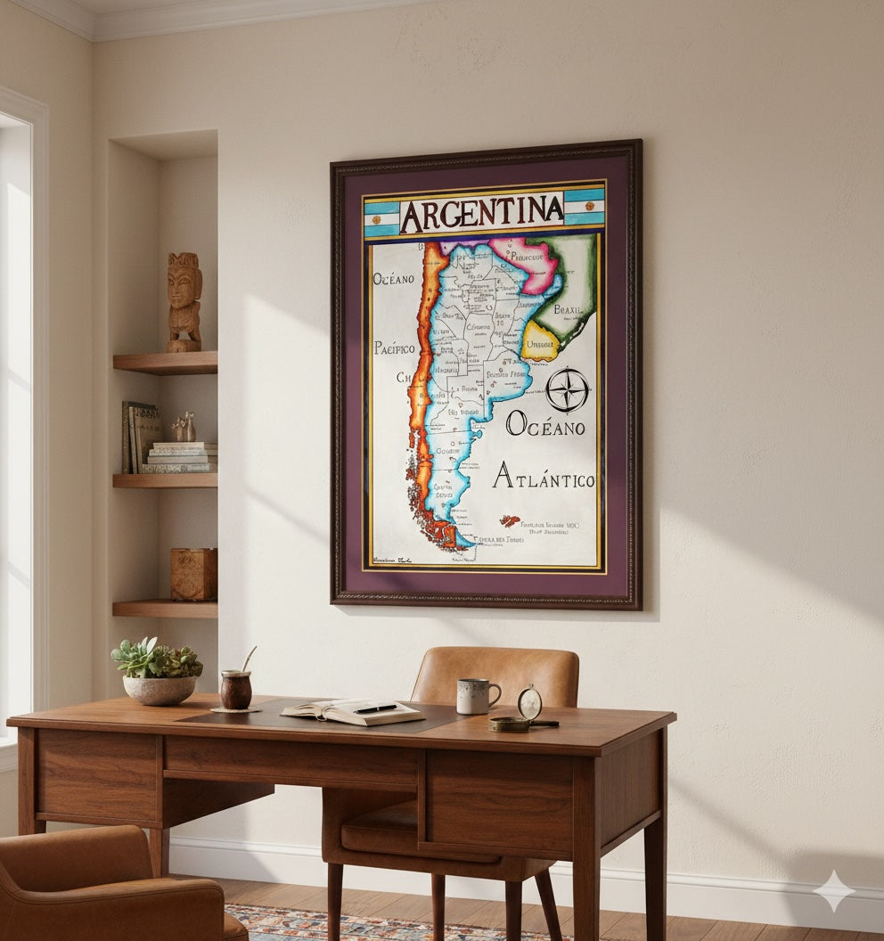 Argentina – A Hand-Painted Cartographic Study of the Southern Cone