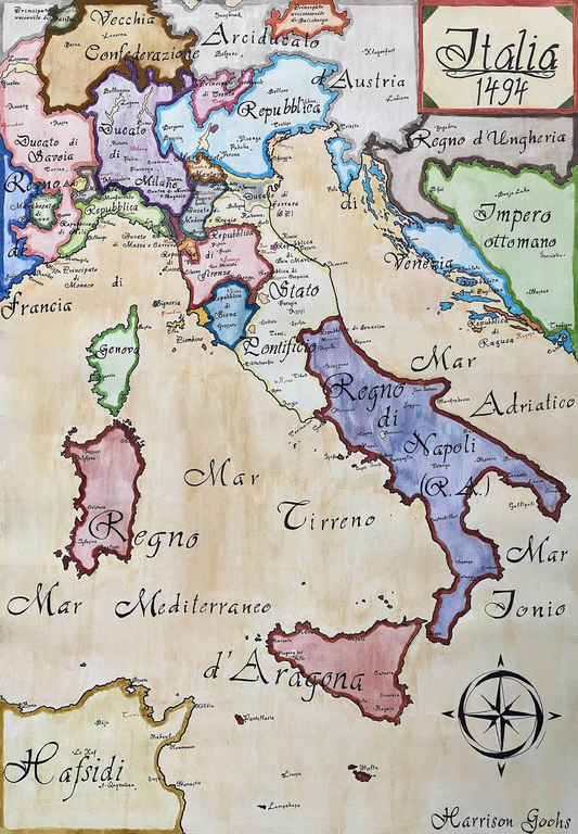 Map of Italy 1494; Italian Renaissance; Italian States