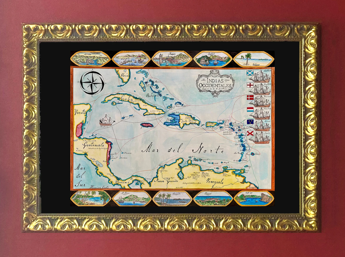 Caribbean Map 1700; Golden Age of Piracy