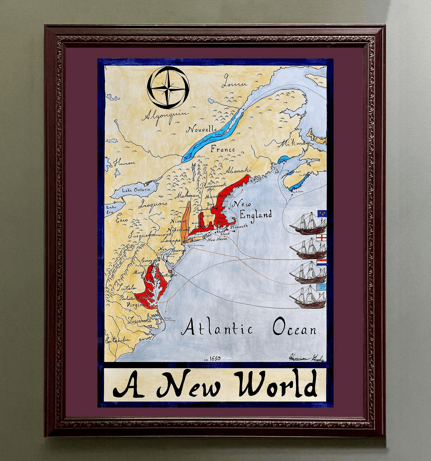 A New World Map; Early Colonization Map of North America 1650