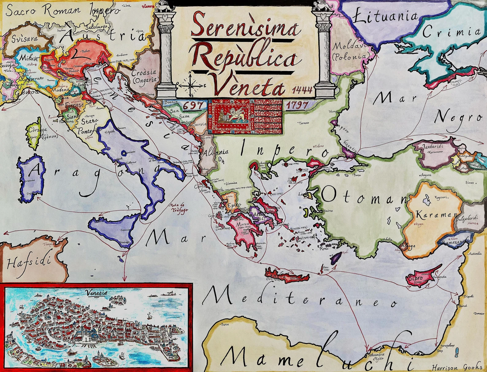 Most Serene Republic Venetian Republic Map 1444 Historical Print most-serene-republic-venetian-republic-map-1444-historical-print
