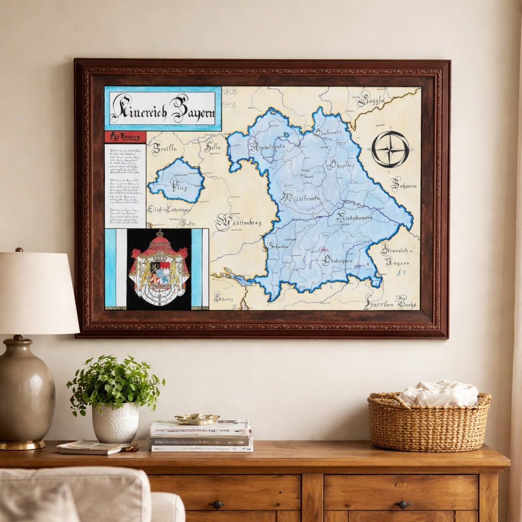 Kingdom of Bavaria (1806–1918) — Historical Map in Bavarian Dialect and Fraktur Script