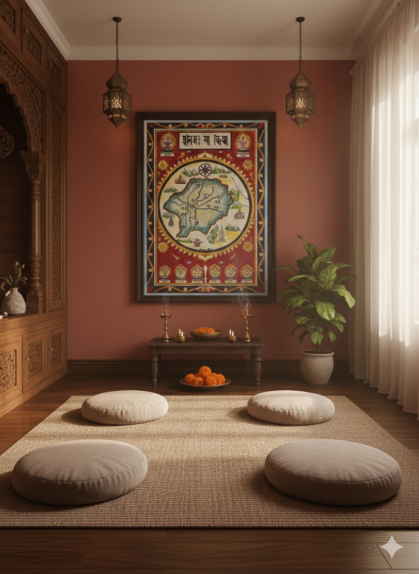 Kathmandu Valley Cosmological Map — Newar Nepāla Maṇḍala in Rañjanā Script