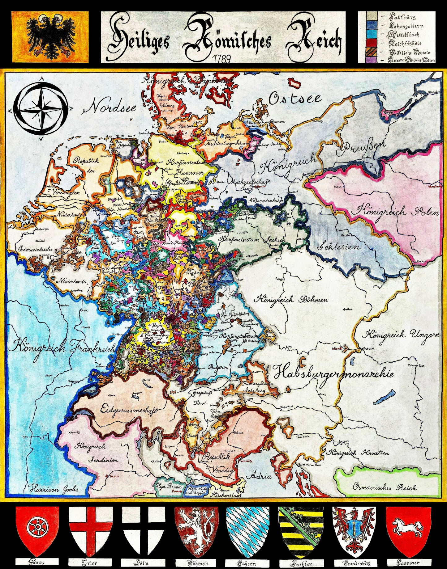 Holy Roman Empire Map 1789; Central Europe Before the French Revolution