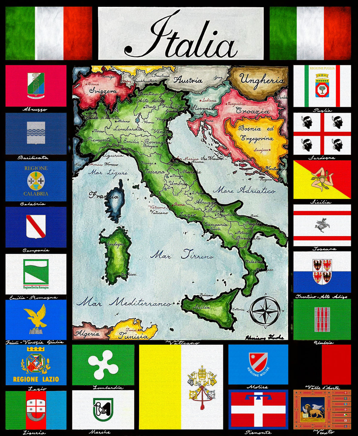 Italian Republic Italia: A Political and Regional Map of the Italian Republic in Italia ...