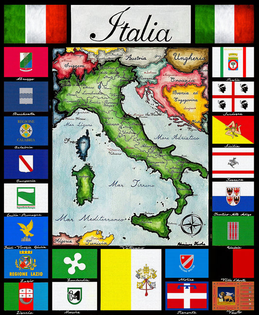Italia; Handpainted map of contemporary Italy; Italy Map