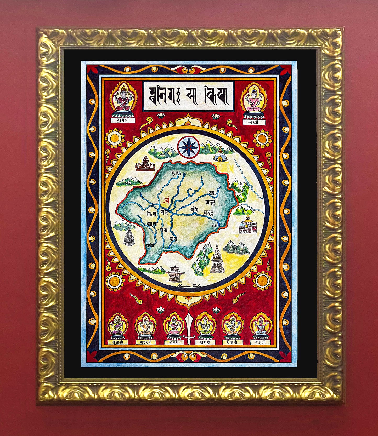 Kathmandu Valley Cosmological Map – Newar Nepāla Maṇḍala in Rañjanā Script