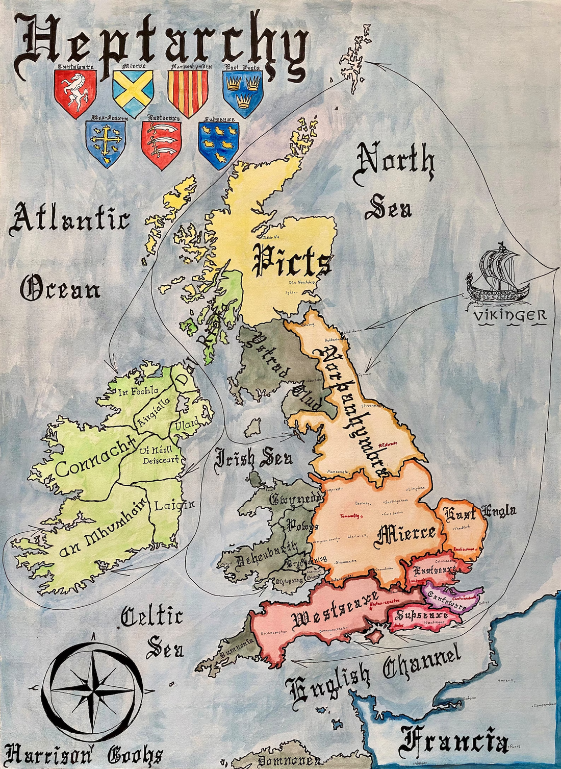 Map of Anglo-Saxon Britain; The Heptarchy – CartographyCraft