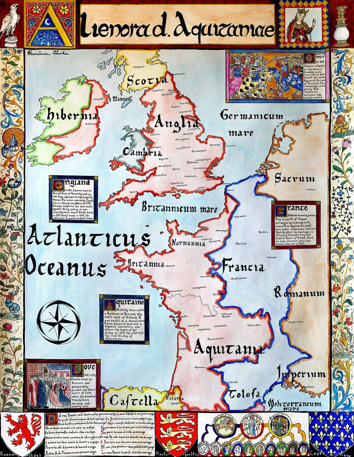 Eleanor of Aquitaine, Alienora ducissa Aquitaniae; Angevin Empire Map